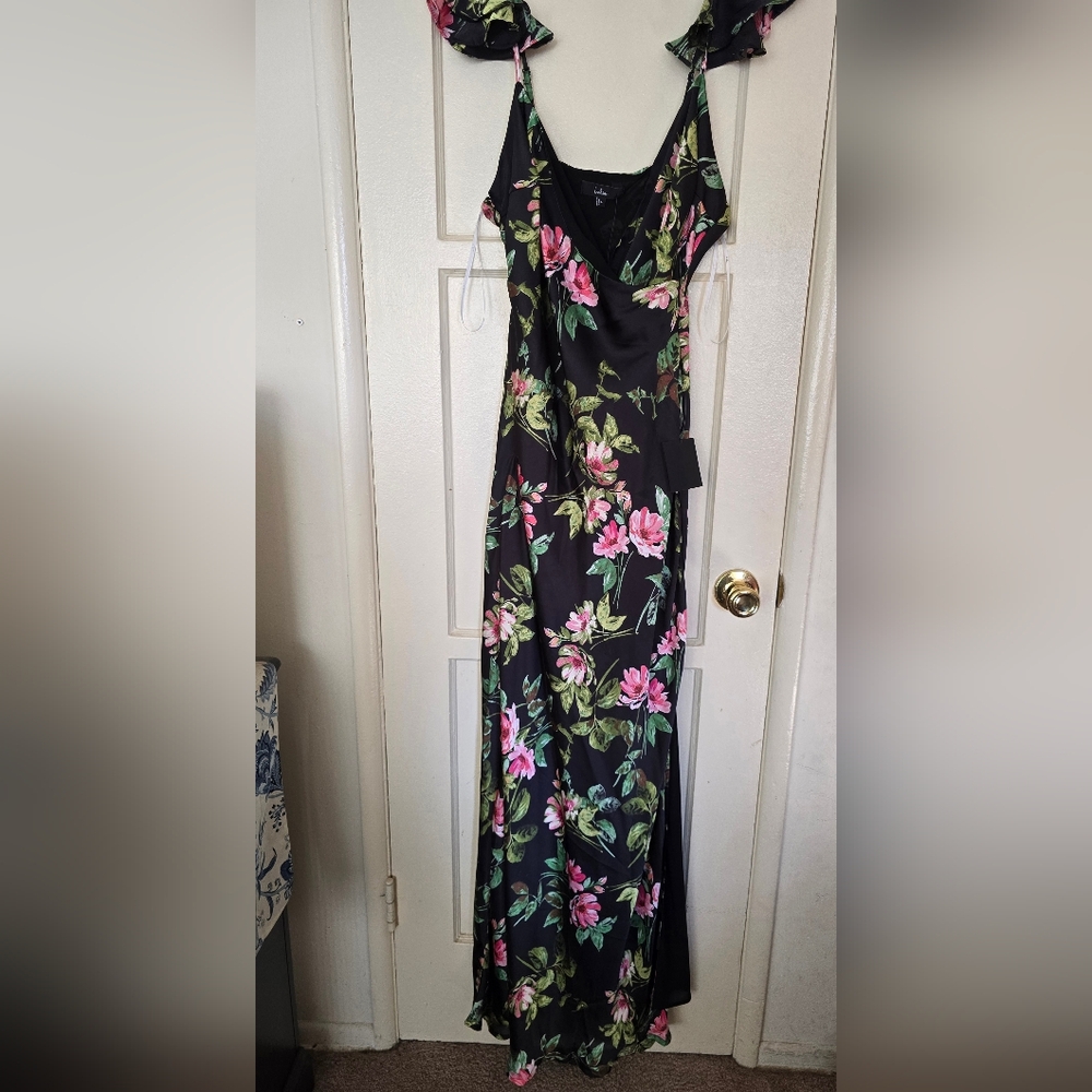 Lulu's Black Dress with Pink and Green Floral Design